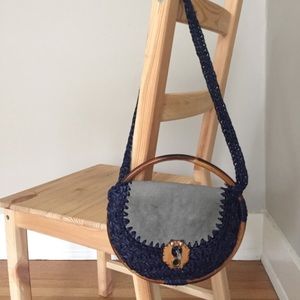 leather + woven + bamboo purse